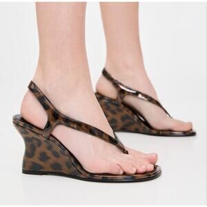 SIMONMILLER Beep Wedge Sandals Slip On Faux Leather Size 37 Leopard